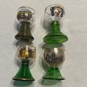 Vintage, Set of Four Green Beehive handpainted German Souvenir Glasses